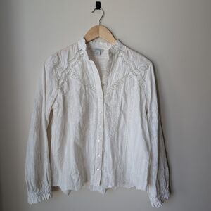 Sundance White Button-Front Lace Trim Shirt